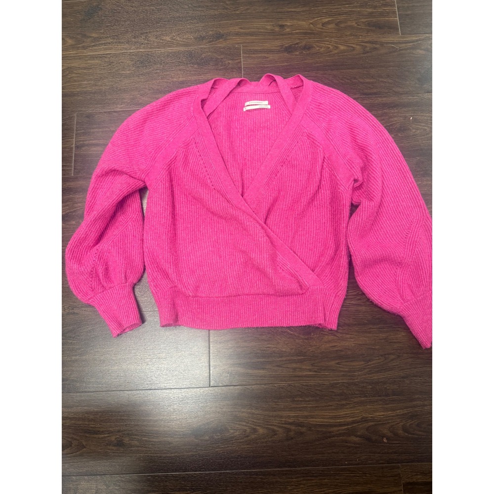 Anthropologie Hot Pink Wrap Sweater Women's Medium Balloon Sleeve